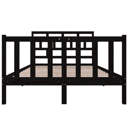 Bed Frame Black Solid Wood Pine 140x190 cm