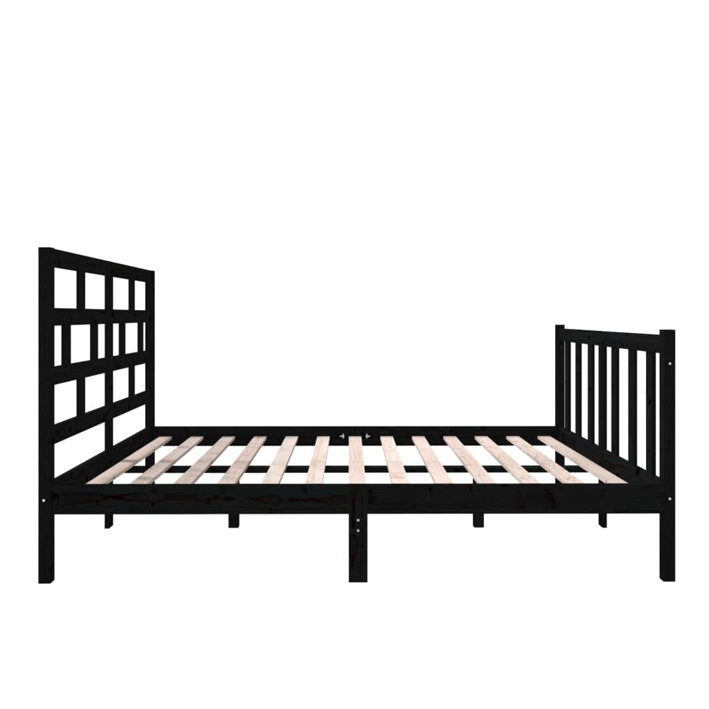 Bed Frame Black Solid Wood Pine 140x190 cm