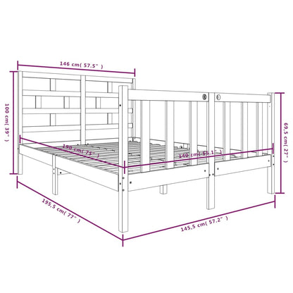 Bed Frame Black Solid Wood Pine 140x190 cm