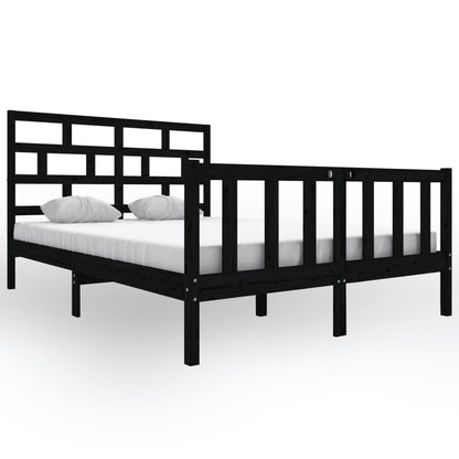 Bed Frame Black Solid Wood Pine 140x200 cm