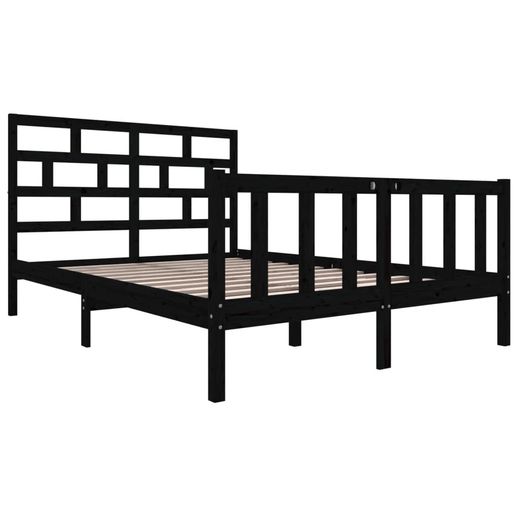 Bed Frame Black Solid Wood Pine 140x200 cm