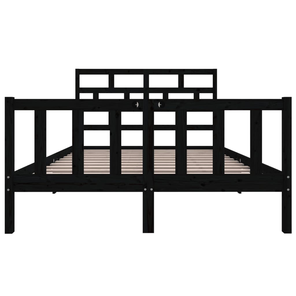 Bed Frame Black Solid Wood Pine 140x200 cm