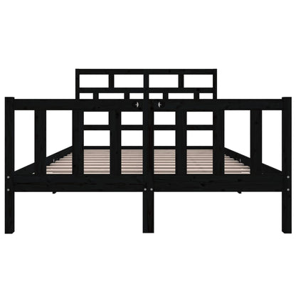 Bed Frame Black Solid Wood Pine 140x200 cm