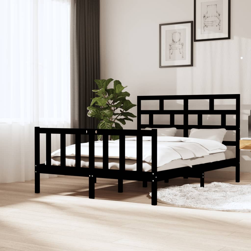 Bed Frame Black Solid Wood Pine 140x200 cm