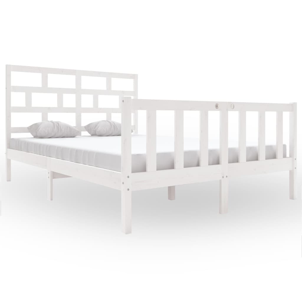 Bed Frame White Solid Wood Pine 150x200 cm King Size