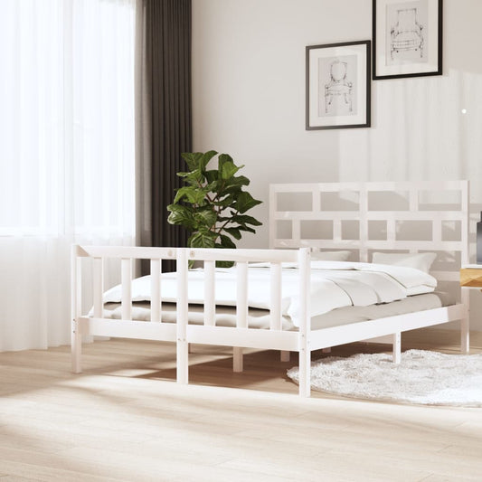 Bed Frame White Solid Wood Pine 150x200 cm King Size