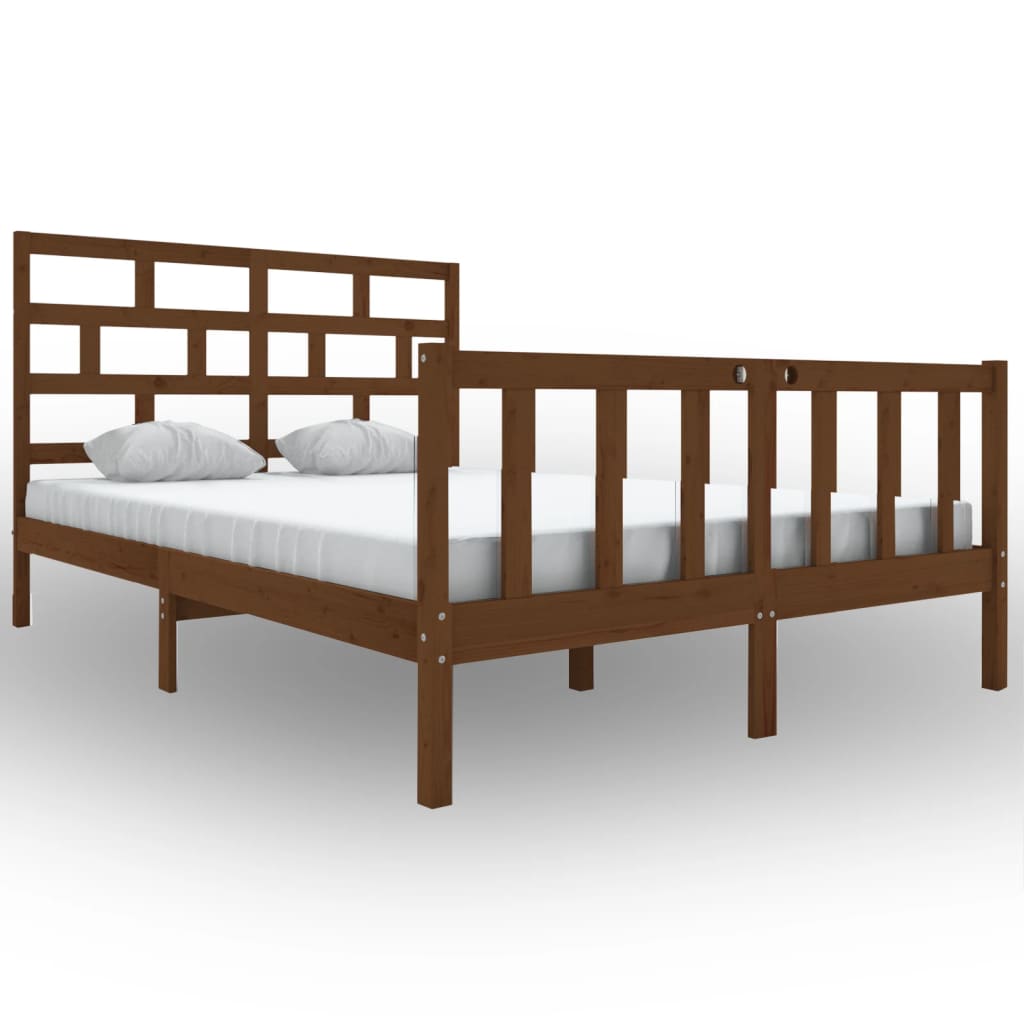 Bed Frame Honey Brown Solid Wood Pine 150x200 cm King Size