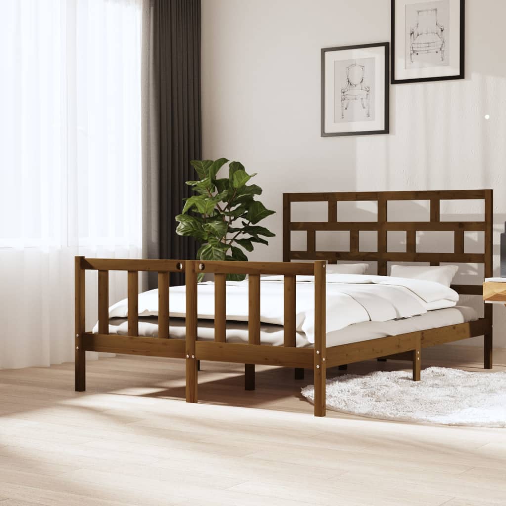 Bed Frame Honey Brown Solid Wood Pine 150x200 cm King Size