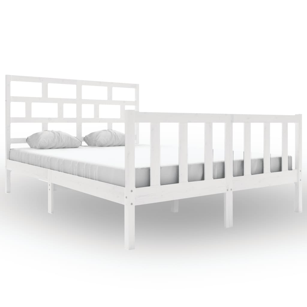 Bed Frame White Solid Wood Pine 160x200 cm