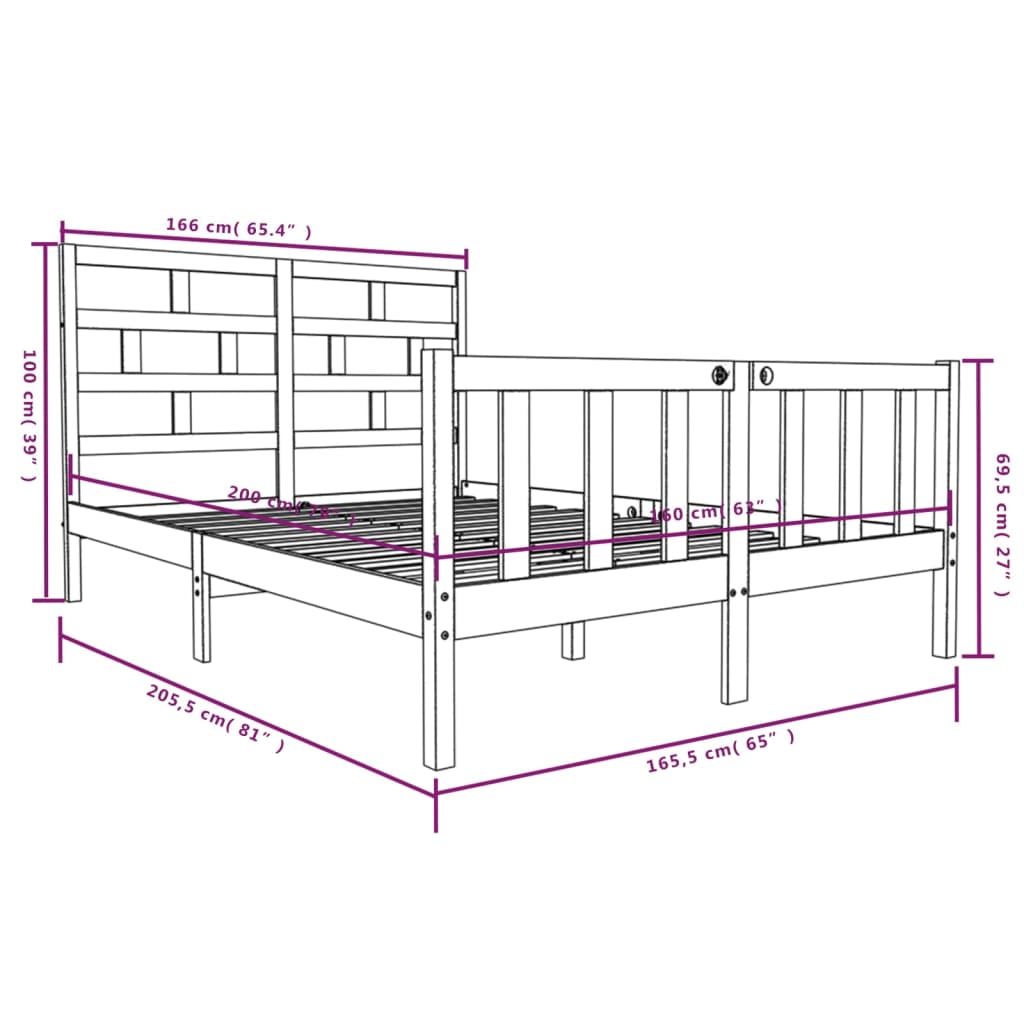 Bed Frame White Solid Wood Pine 160x200 cm