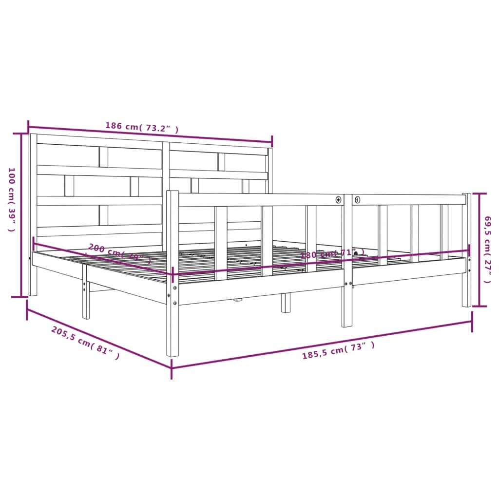 Bed Frame without Mattress Solid Wood Pine Super King