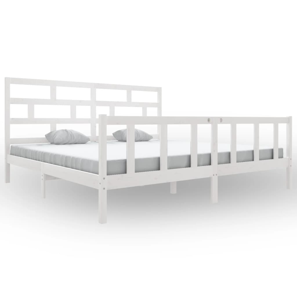 3101369 vidaXL Bed Frame without Mattress White Solid Wood 200x200 cm (810103+814215)