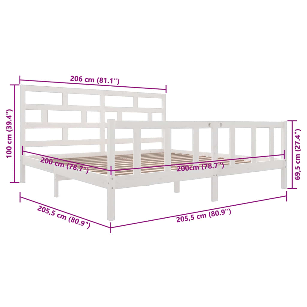 3101369 vidaXL Bed Frame without Mattress White Solid Wood 200x200 cm (810103+814215)