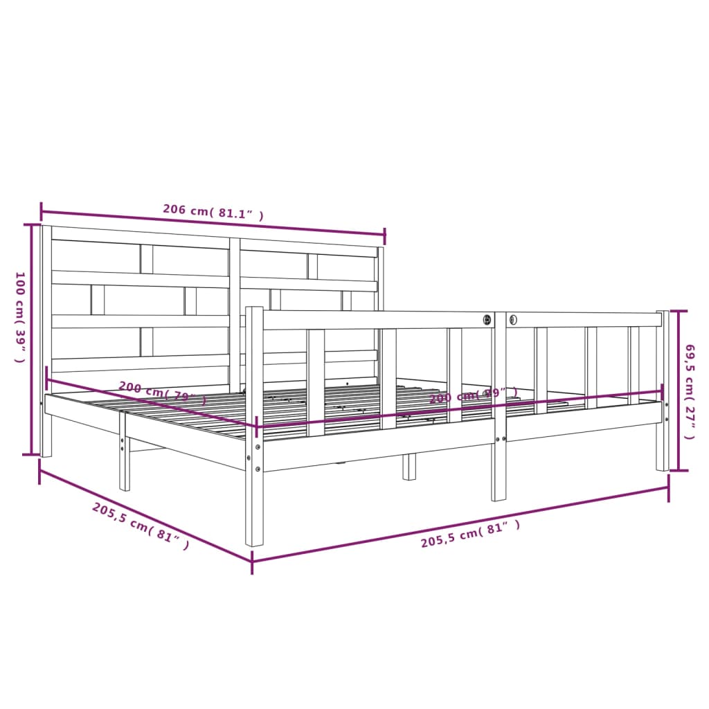 Bed Frame Honey Brown Solid Wood Pine 200x200 cm