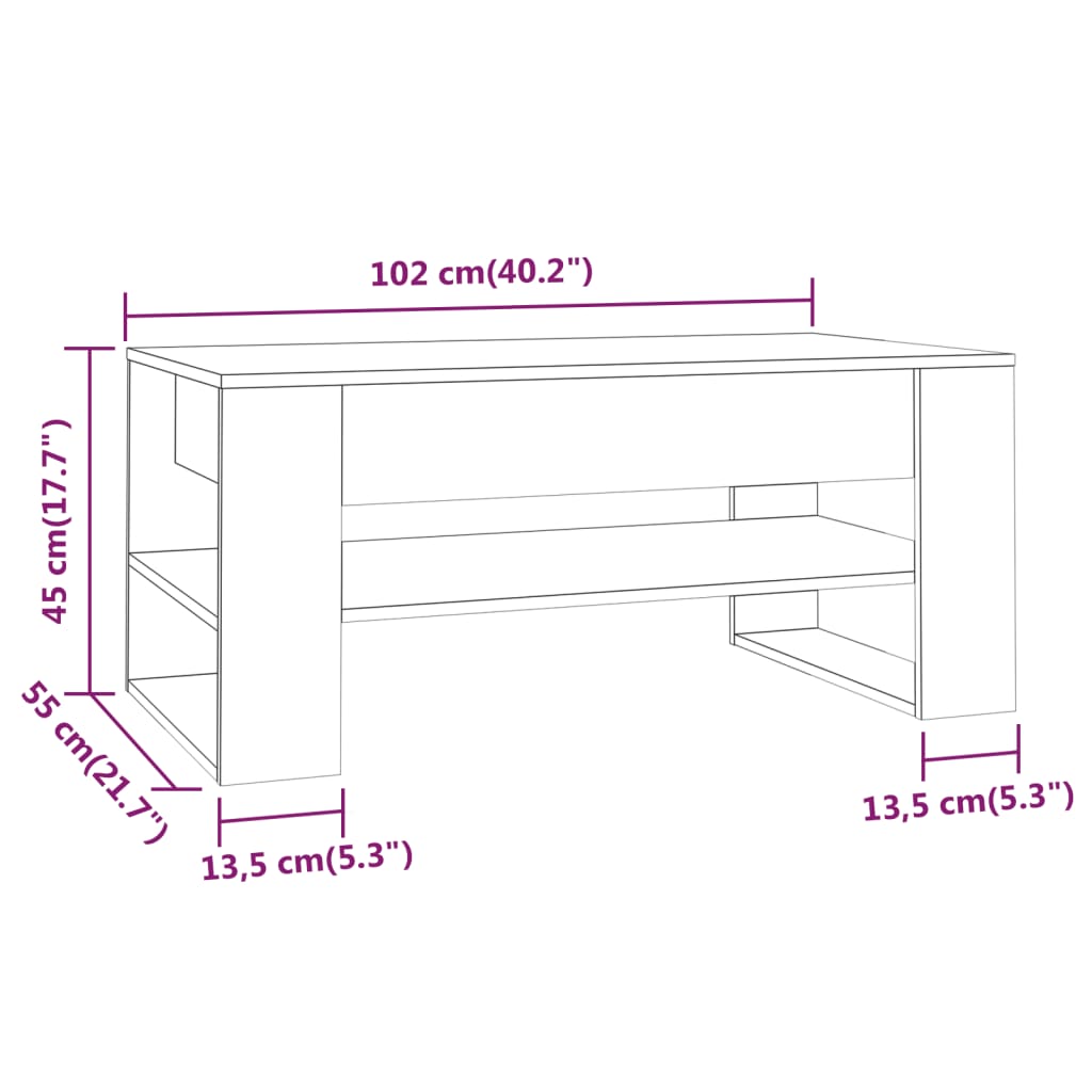 Coffee Table Sonoma Oak 102x55x45 cm Engineered Wood