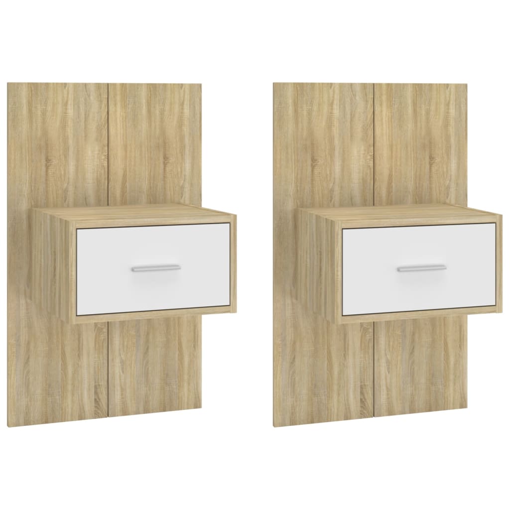 Wall-mounted Bedside Cabinets 2pcs White and Sonoma Oak