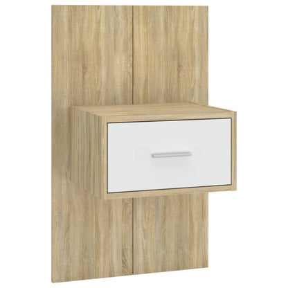 Wall-mounted Bedside Cabinets 2pcs White and Sonoma Oak