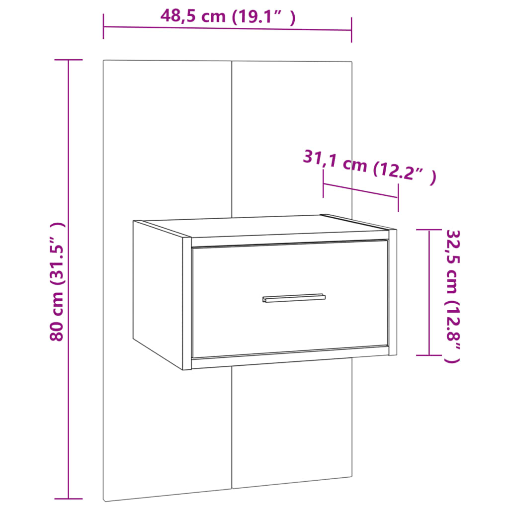 Wall-mounted Bedside Cabinets 2pcs White and Sonoma Oak