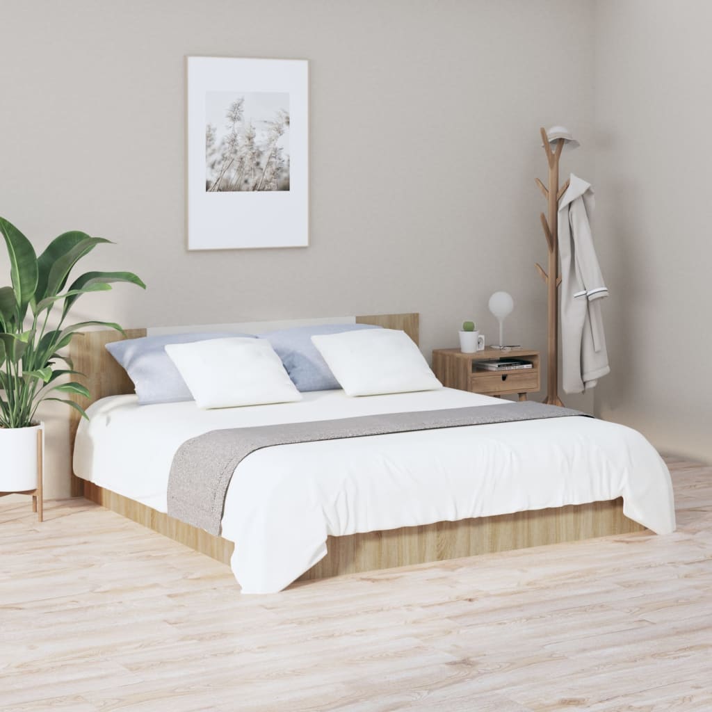 Bed Headboard White and Sonoma Oak 200x1.5x80cm Engineered Wood