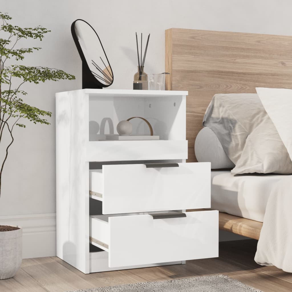 Bedside Cabinets 2 pcs High Gloss White Engineered Wood