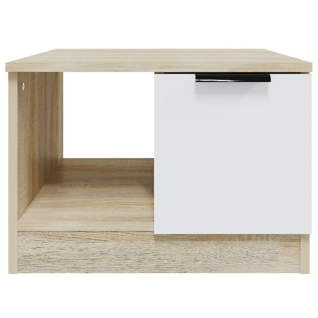 Coffee Table White and Sonoma Oak 50x50x36 cm Engineered Wood