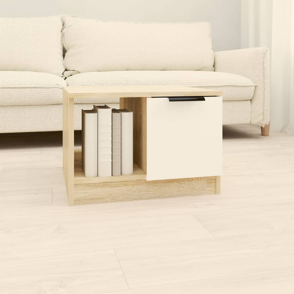 Coffee Table White and Sonoma Oak 50x50x36 cm Engineered Wood