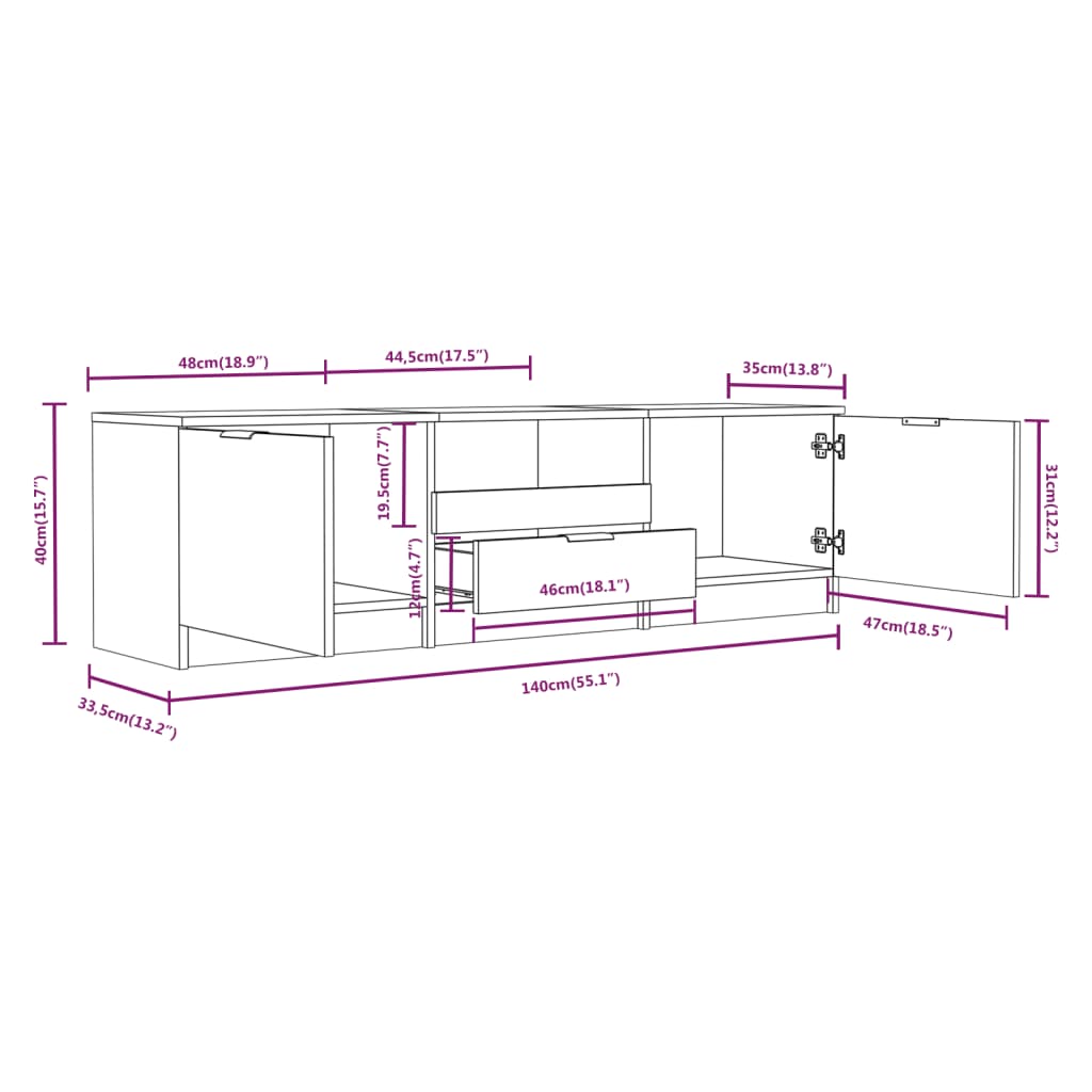 TV Cabinet White 140x35x40 cm Engineered Wood