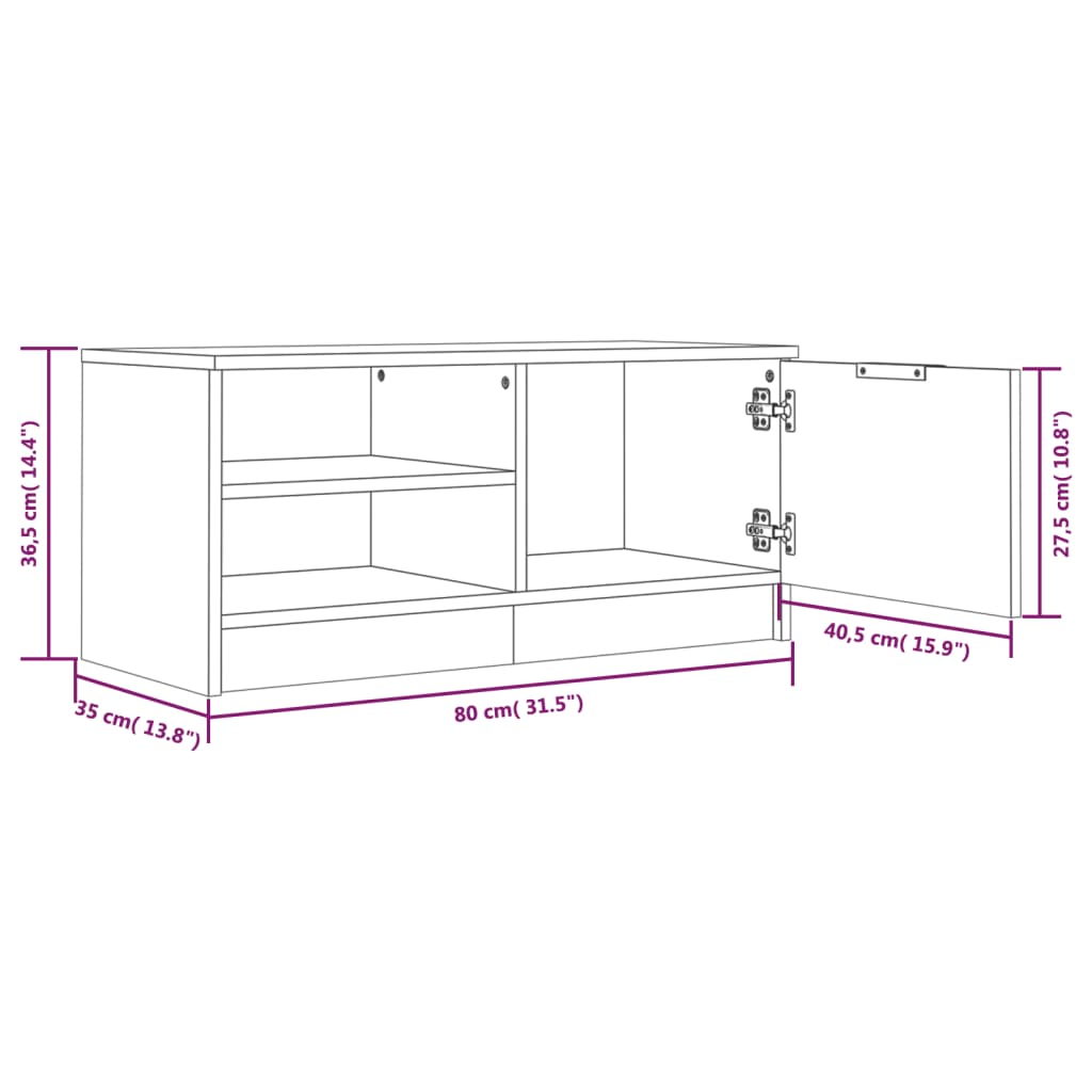 TV Cabinet High Gloss White 80x35x36.5 cm Engineered Wood