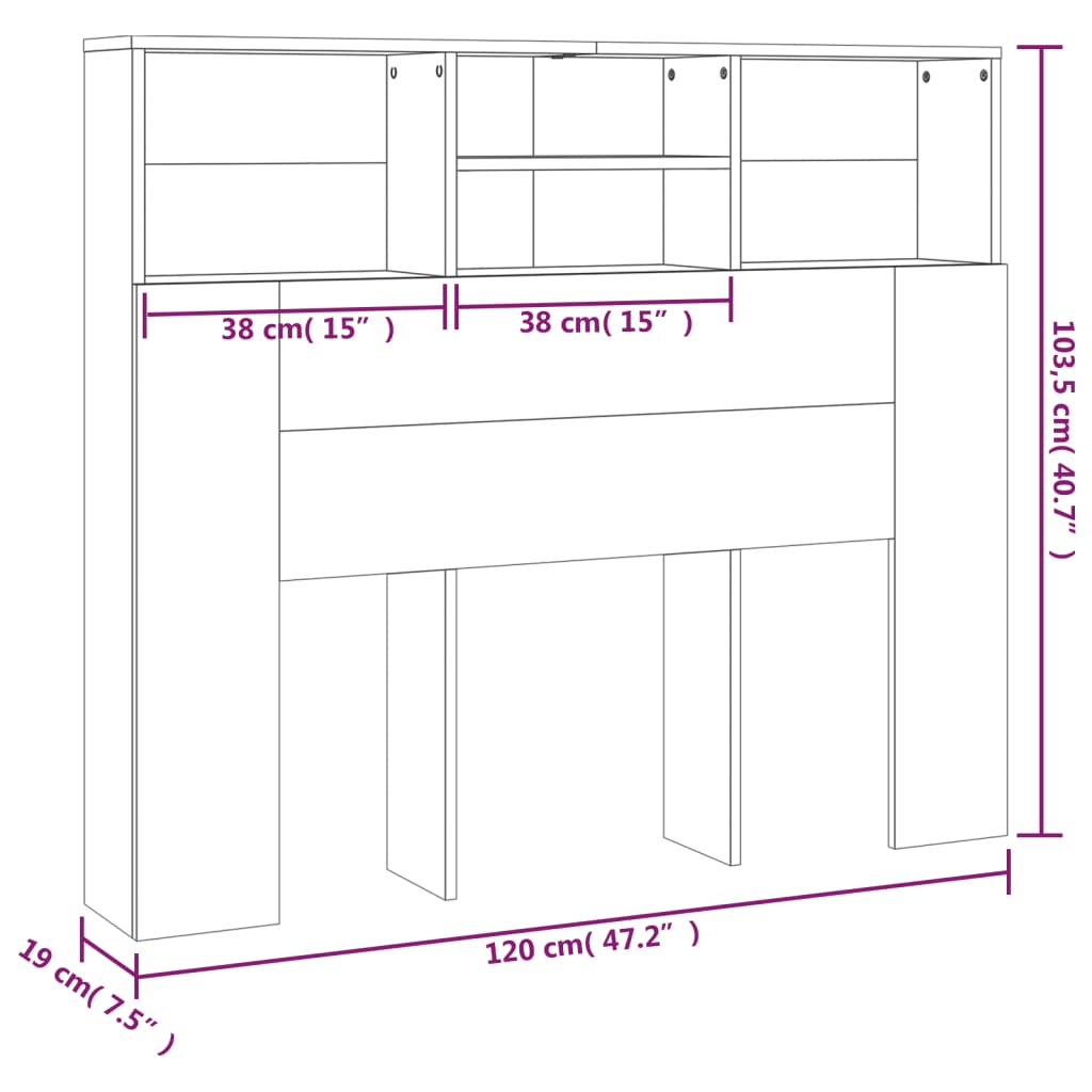 Headboard Cabinet Concrete Grey 120x19x103.5 cm