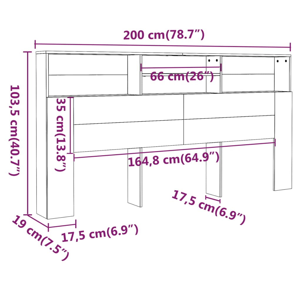 Headboard Cabinet Concrete Grey 200x19x103.5 cm