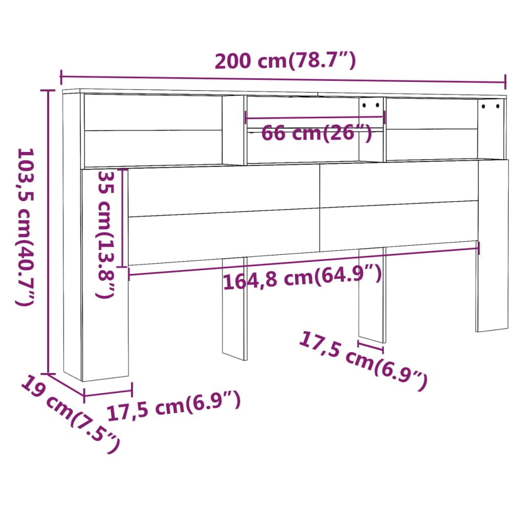 Headboard Cabinet High Gloss White 200x19x103.5 cm