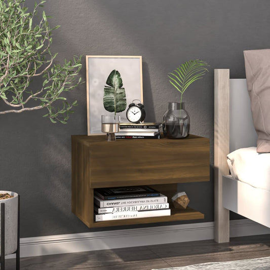 Wall-mounted Bedside Cabinet Brown Oak