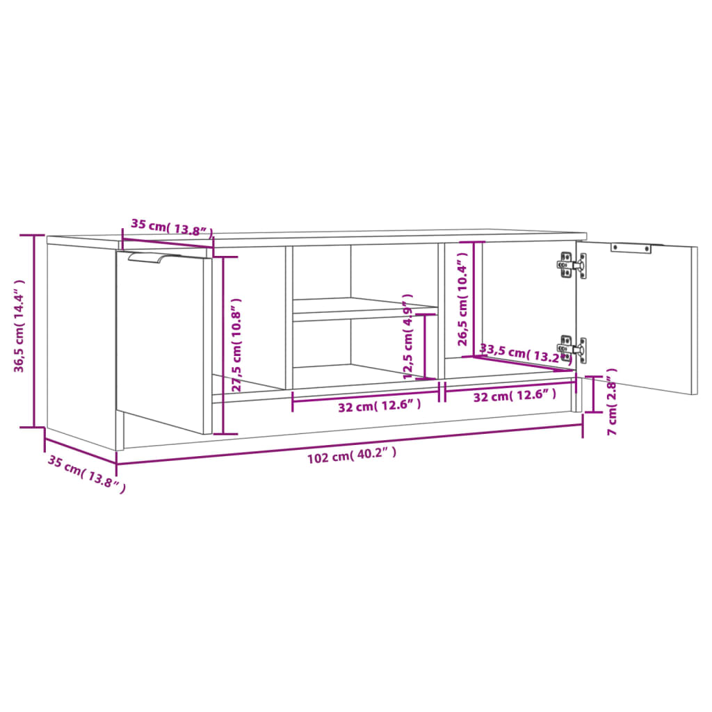 TV Cabinet Grey Sonoma 102x35x36.5 cm Engineered Wood