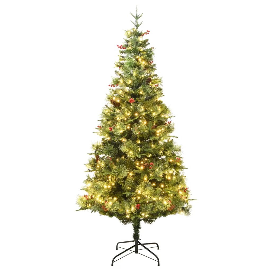 Pre-lit Christmas Tree with Pine Cones Green 195 cm PVC&PE