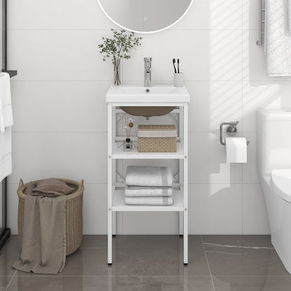 Bathroom Washbasin Frame with Built-in Basin White Iron