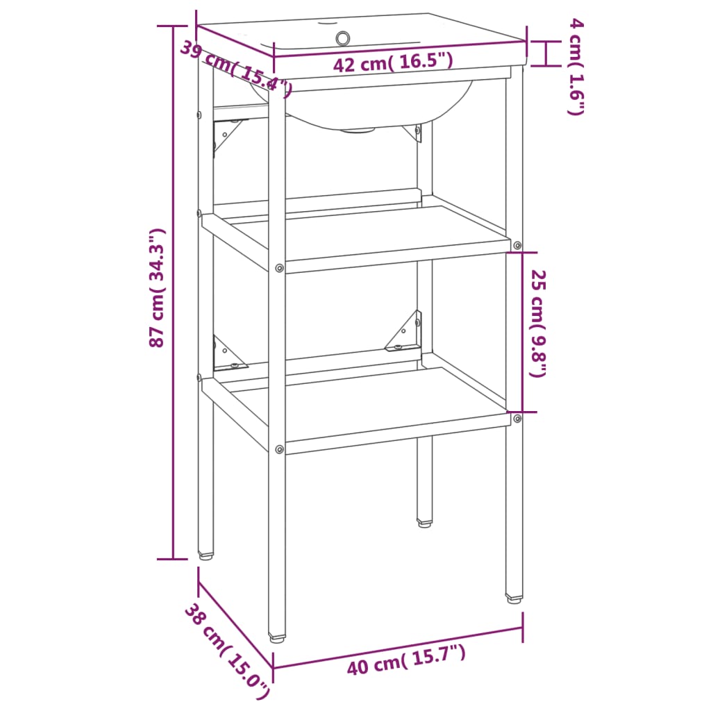 Bathroom Washbasin Frame with Built-in Basin Black Iron