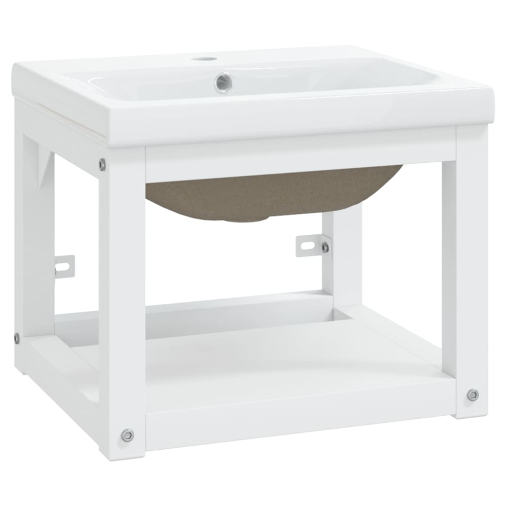 Bathroom Washbasin Frame with Built-in Basin White Iron