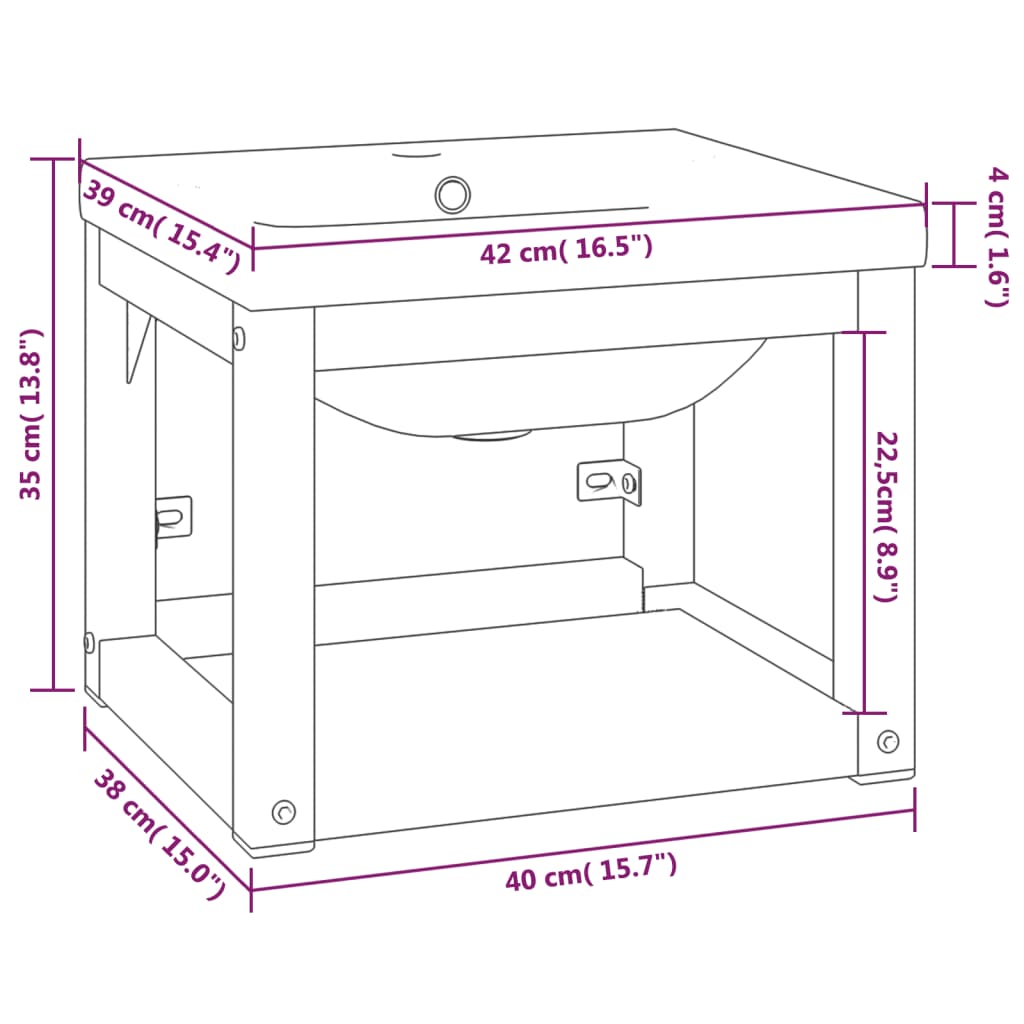 Bathroom Washbasin Frame with Built-in Basin White Iron