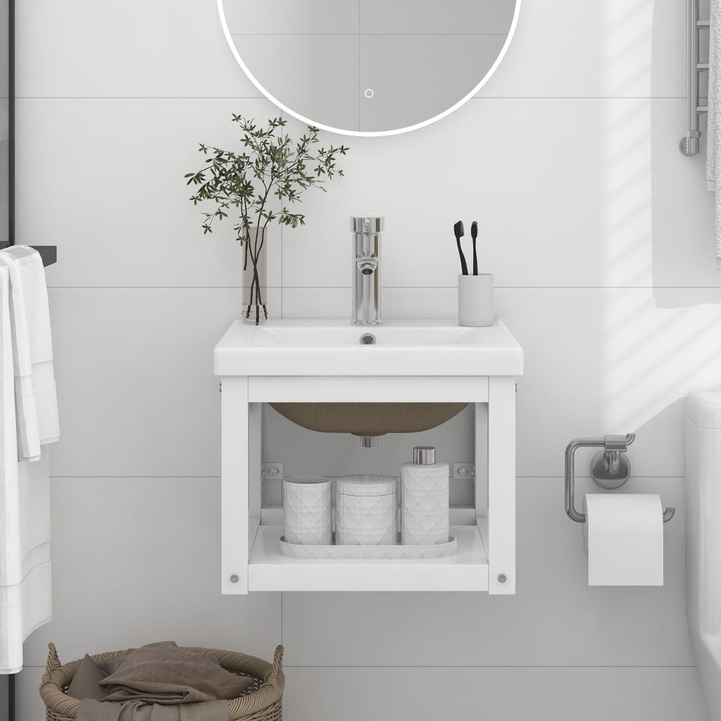 Bathroom Washbasin Frame with Built-in Basin White Iron