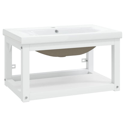 Bathroom Washbasin Frame with Built-in Basin White Iron