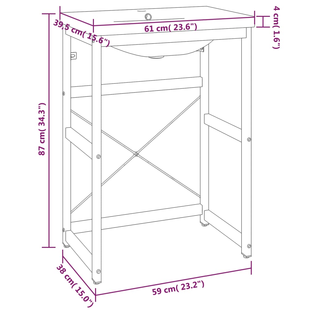 Bathroom Washbasin Frame with Built-in Basin White Iron