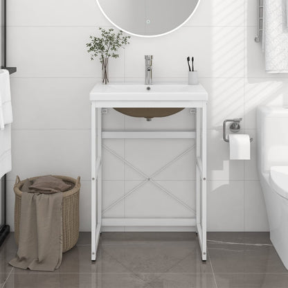 Bathroom Washbasin Frame with Built-in Basin White Iron