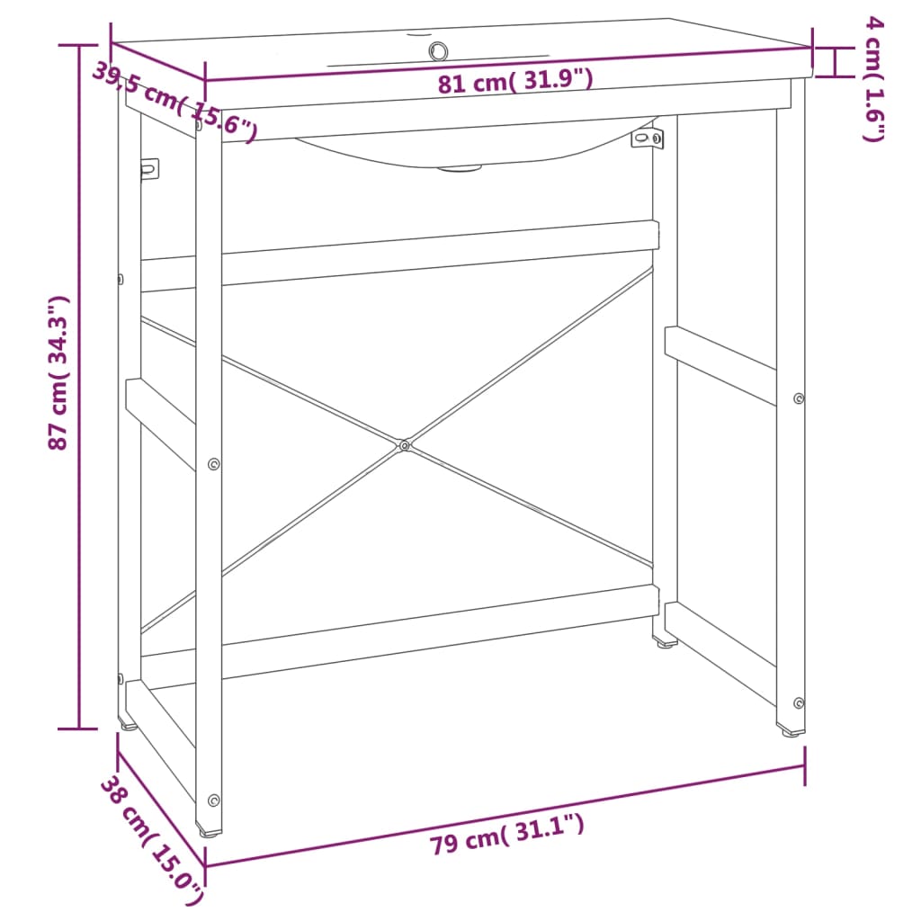 Bathroom Washbasin Frame with Built-in Basin White Iron