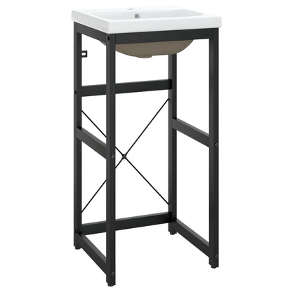 Bathroom Washbasin Frame with Built-in Basin Black Iron