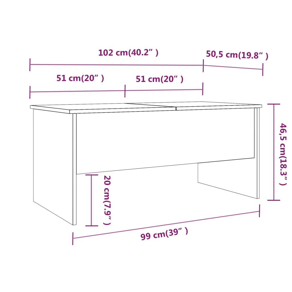 Coffee Table White 102x50.5x46.5 cm Engineered Wood