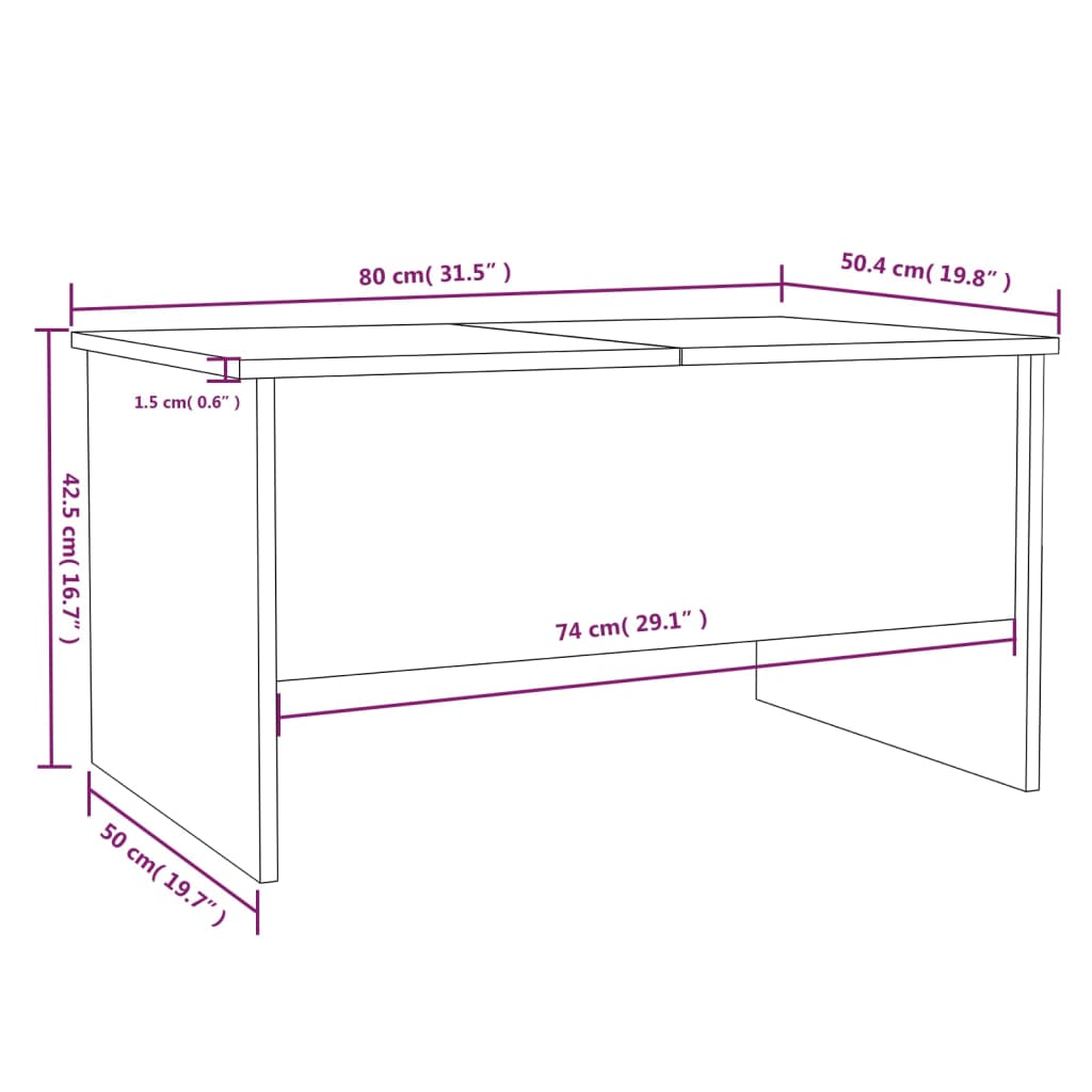 Coffee Table Sonoma Oak 80x50x42.5 cm Engineered Wood