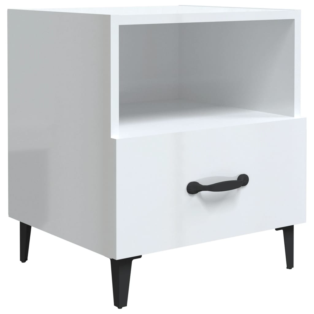 Bedside Cabinet High Gloss White Engineered Wood