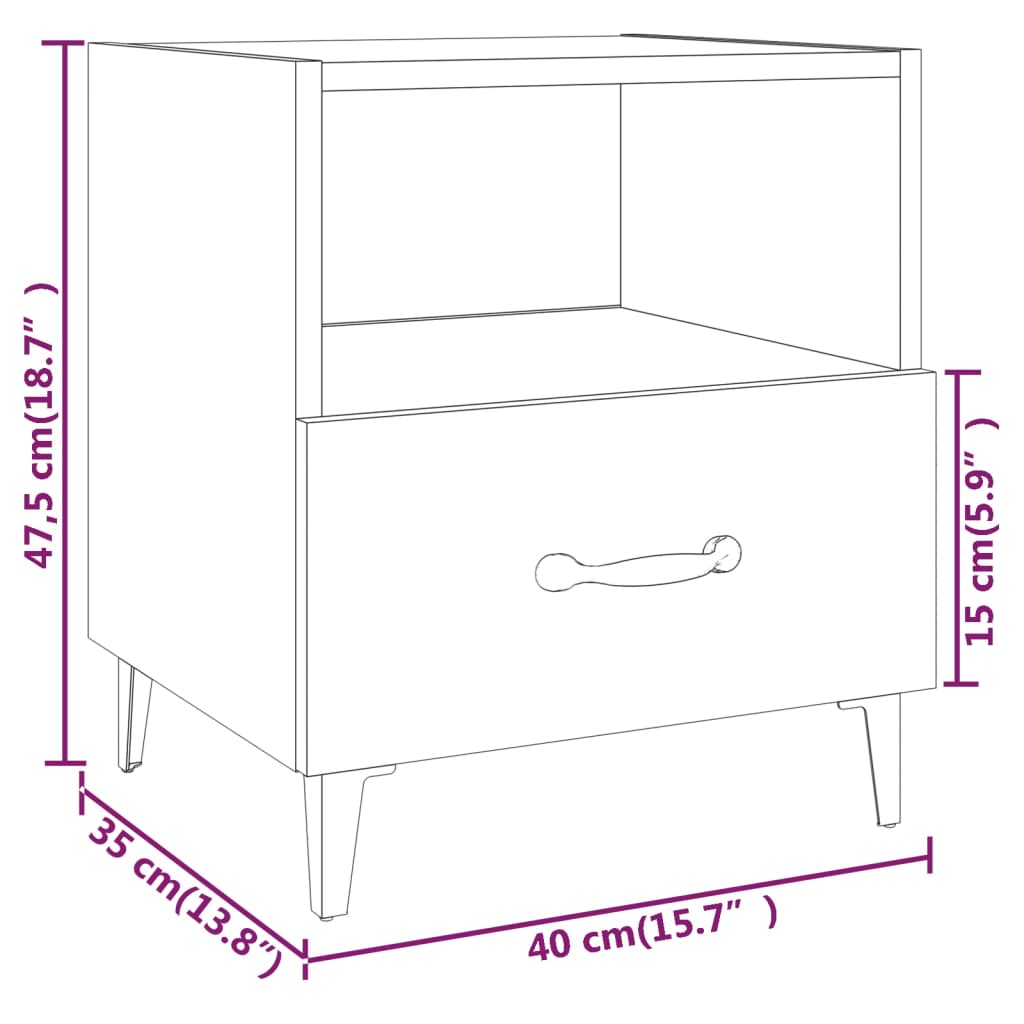 Bedside Cabinet High Gloss White Engineered Wood