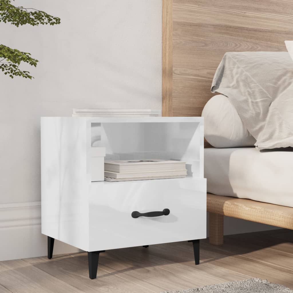 Bedside Cabinet High Gloss White Engineered Wood