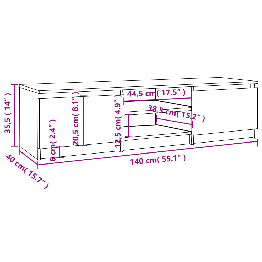 TV Cabinet Grey Sonoma 140x40x35.5 cm Engineered Wood